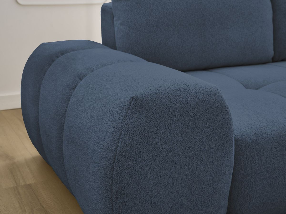 Bobochic Everest Ecksofa mit Schlaffunktion und Bettkasten 318 × 180 cm, 3 Kissen Melange-Stoff Dunkelblau Ecke rechts