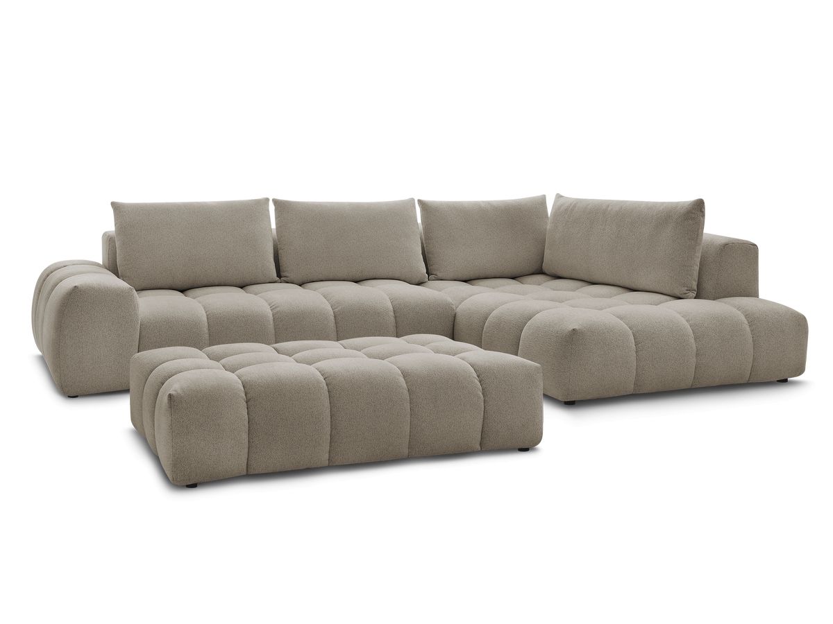 Bobochic Everest Ecksofa mit Schlaffunktion und Pouf, 4 Kissen Melange-Stoff Taupe Ecke rechts