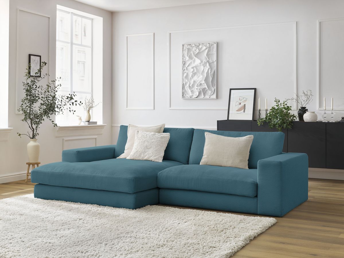 Bobochic Leonard Ecksofa 274 × 159 cm Cordsamt Hellblau Ecke links