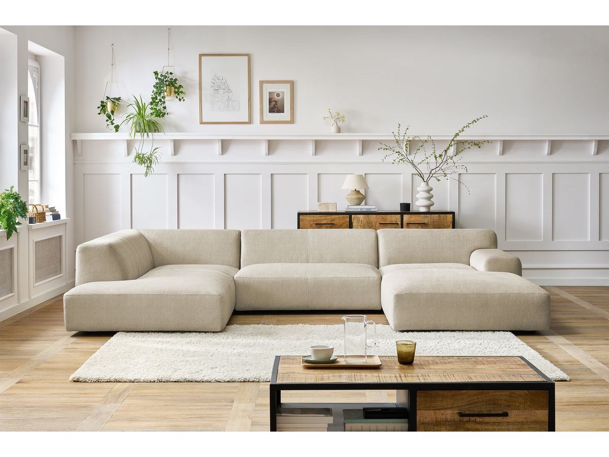Bobochic Lavena Wohnlandschaft 359 × 220 cm Samt Beige Ecke rechts