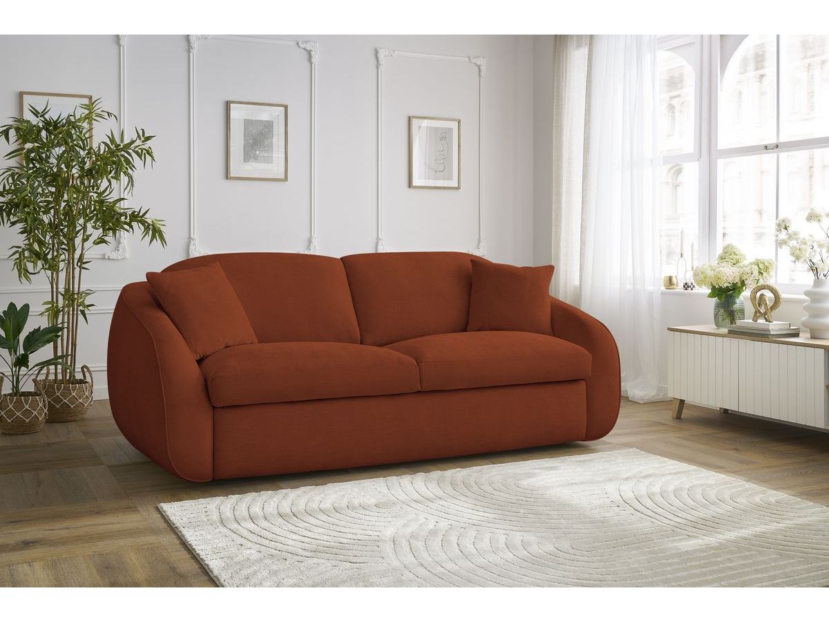 Bobochic Cezanne Schlafsofa 3-Sitzer Stoff Orange, Liegefläche 140 × 194 cm