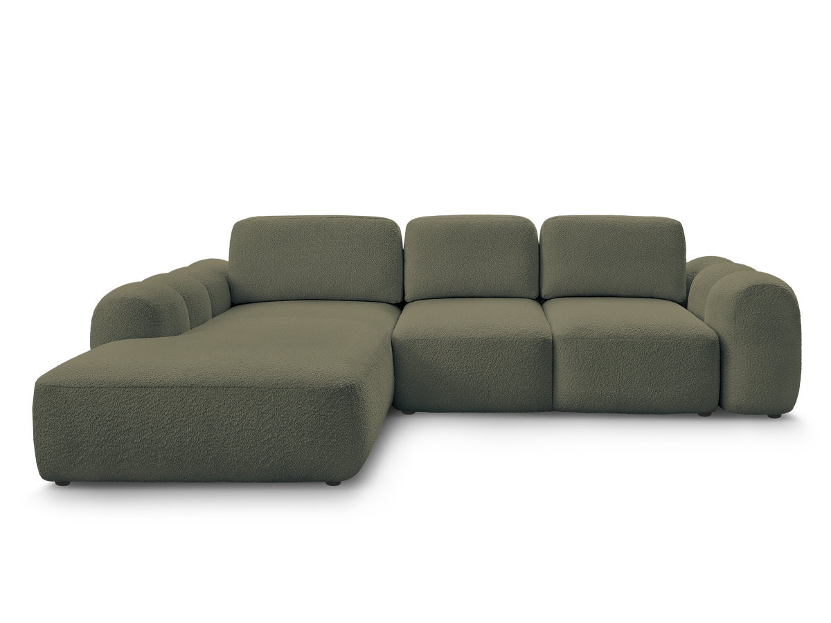 Bobochic Montaigne Ecksofa mit Schlaffunktion und Bettkasten 288 × 196 cm Bouclé-Stoff Grün Ecke links