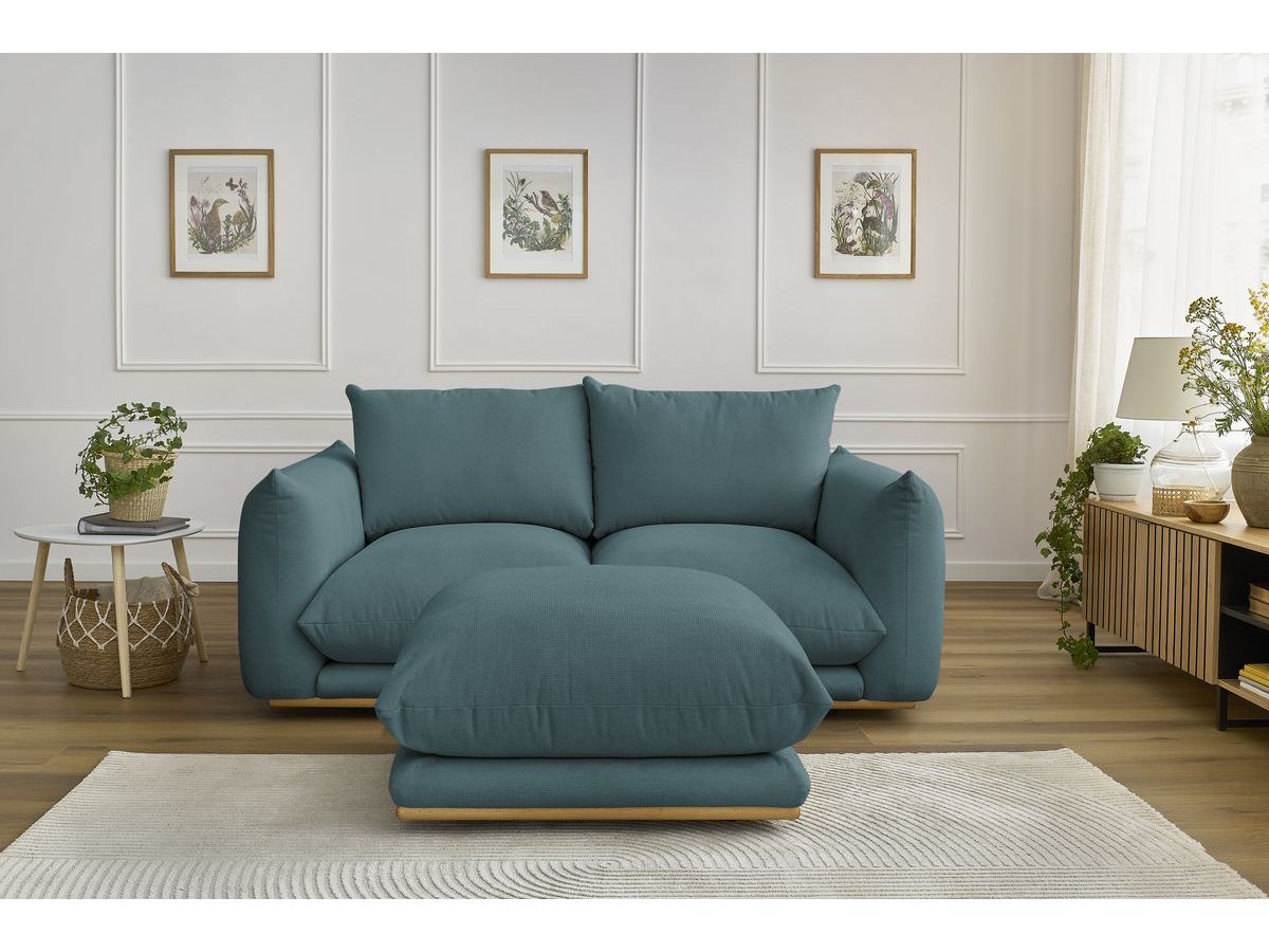 Bobochic Ernest Sofa 3-Sitzer mit Pouf 193 × 106 cm Stoff Dunkelblau