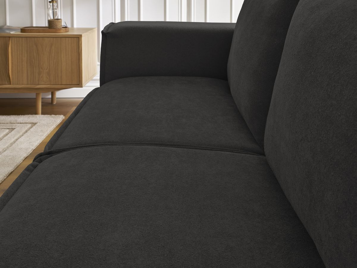 Bobochic Chelsea Schlafsofa 3-Sitzer Strukturstoff Schwarz, Liegefläche 160 × 200 cm