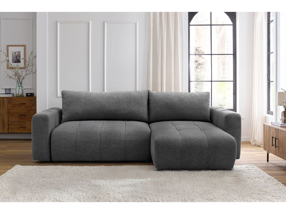 Bobochic Arsene Ecksofa mit Schlaffunktion und Bettkasten 288 × 148 cm Melange-Stoff Dunkelgrau