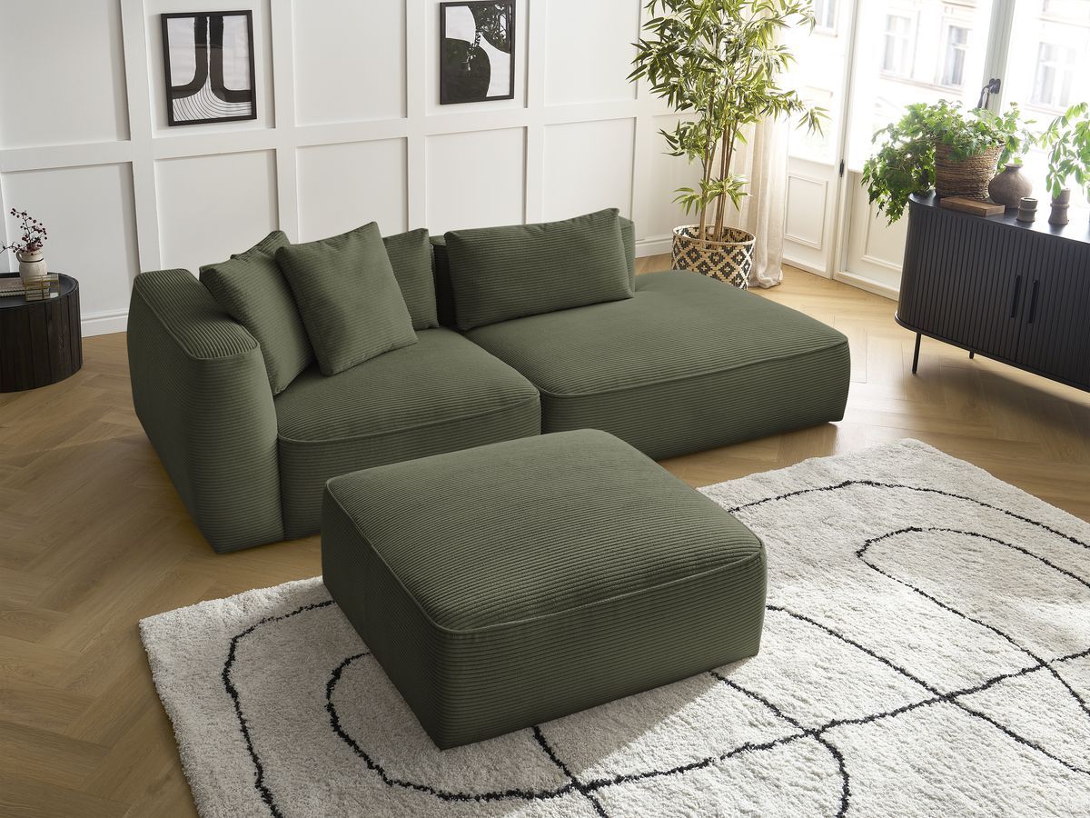 Bobochic Leopold Sofa 4-Sitzer mit Pouf Cordsamt Hellgrün Armlehne links