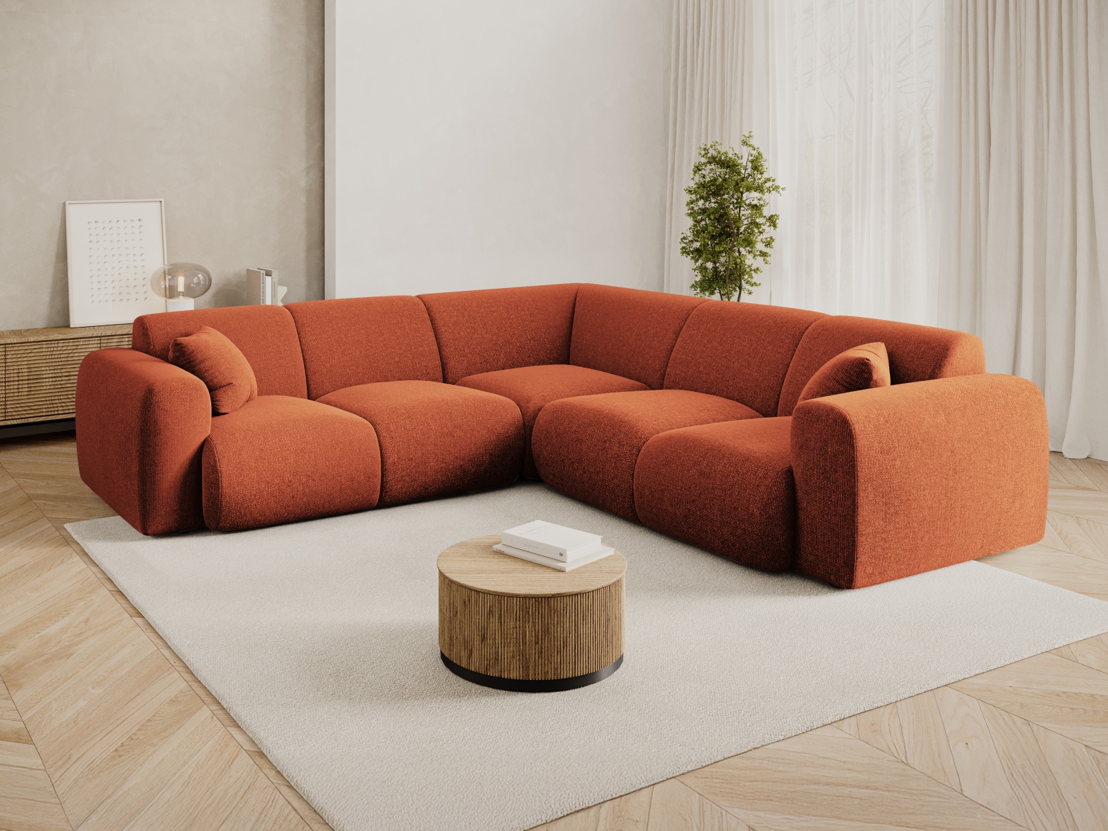 Cosmopolitan Design Symmetrisches Ecksofa Nolio 5-Sitzer Chenille Haga Terrakotta