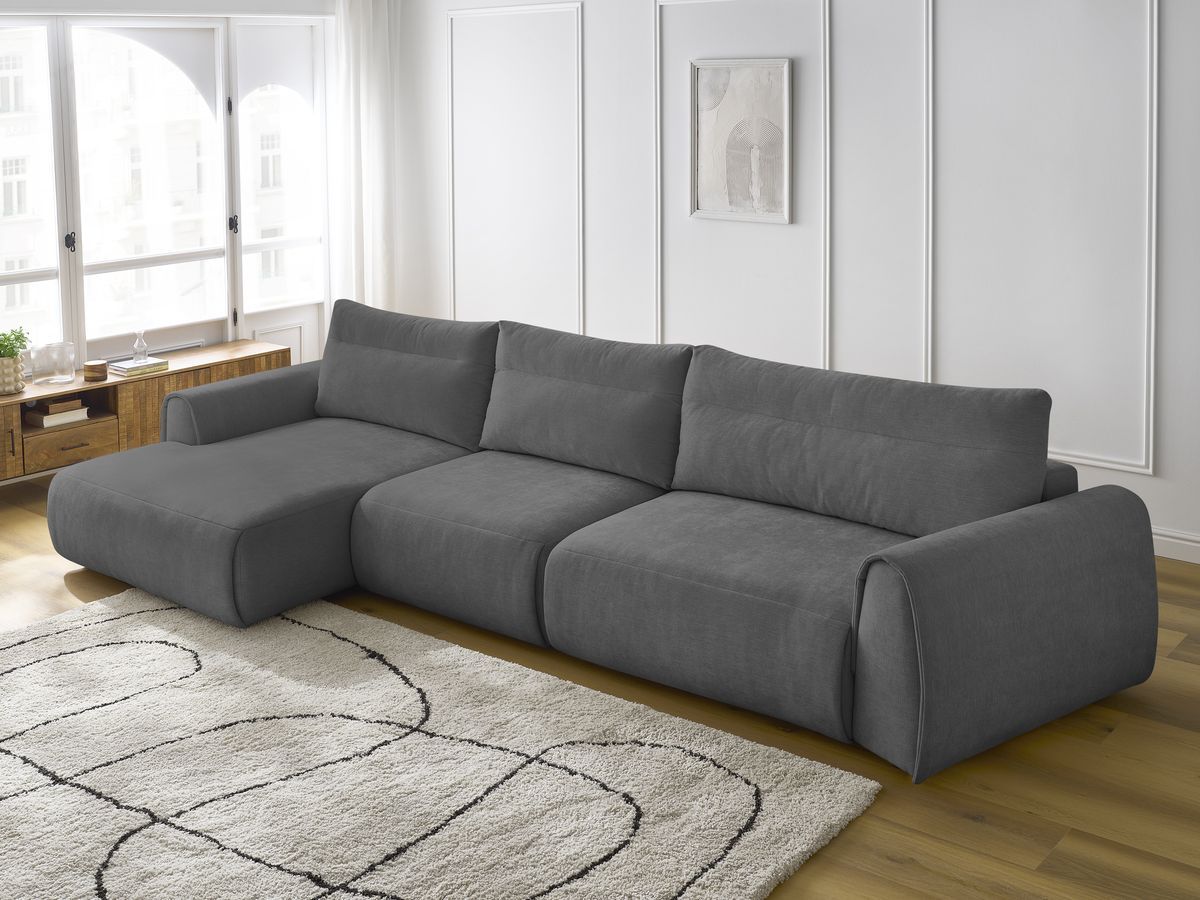 Bobochic Aden Ecksofa 386 × 152 cm Stoff Dunkelgrau Ecke links