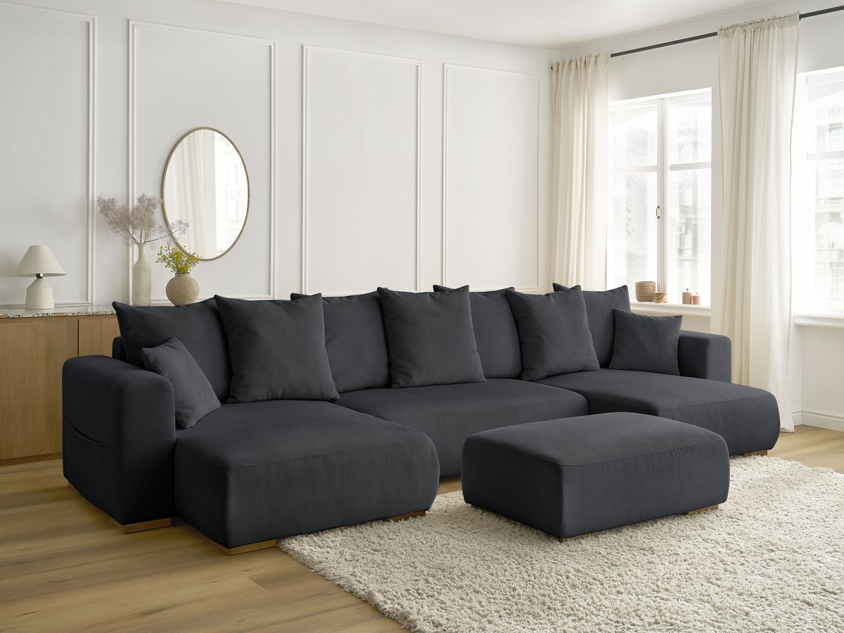 Bobochic Sidonie Wohnlandschaft mit Pouf Cordsamt Schwarz