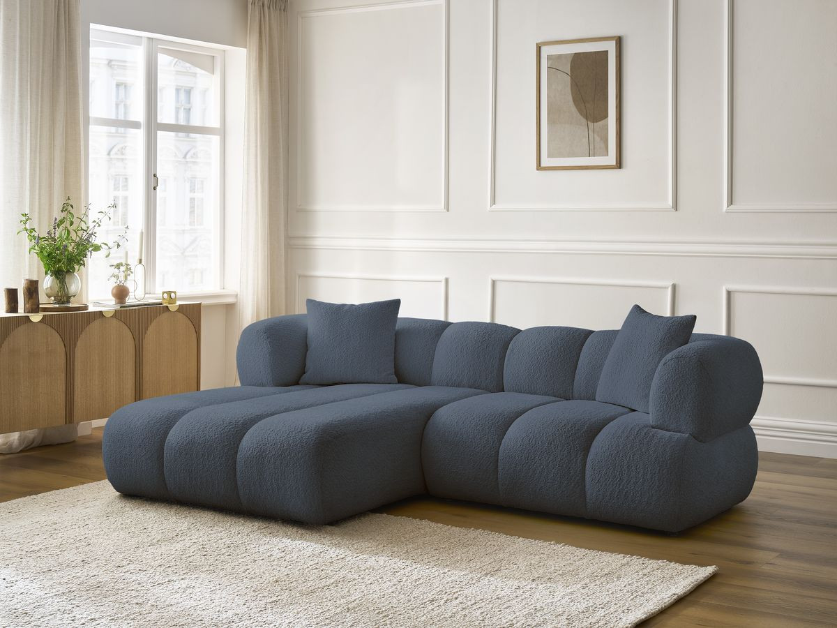 Bobochic Pamira Ecksofa Bouclé-Stoff Dunkelblau Ecke links