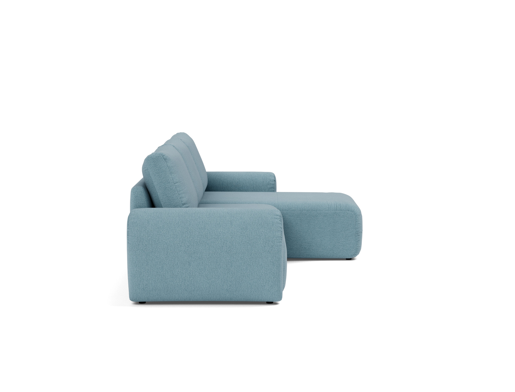 Schlafsofa Norum mit Chaiselongue und Curve-Armlehnen Flachgewebe Mixed Dance 525-Light-Blue