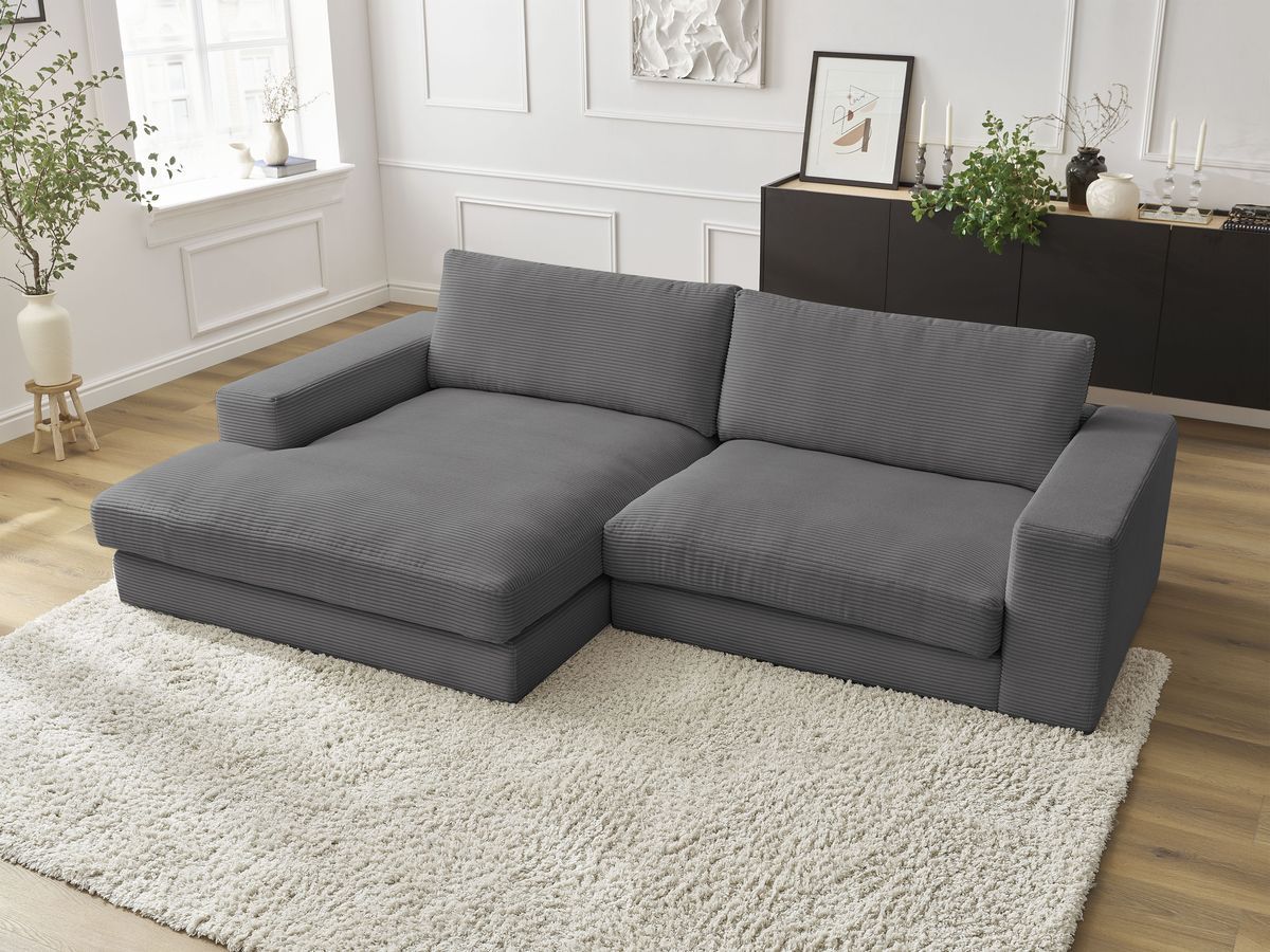 Bobochic Leonard Ecksofa 234 × 159 cm Cordsamt Dunkelgrau Ecke links