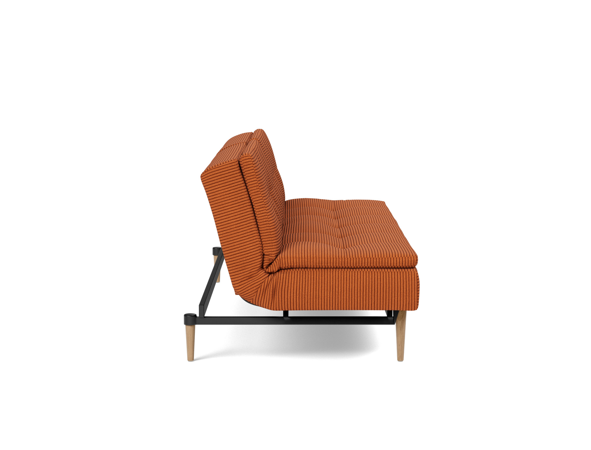 Schlafsofa Dublexo Kord Corduroy 595-Burnt-Orange Beine Styletto Eiche hell