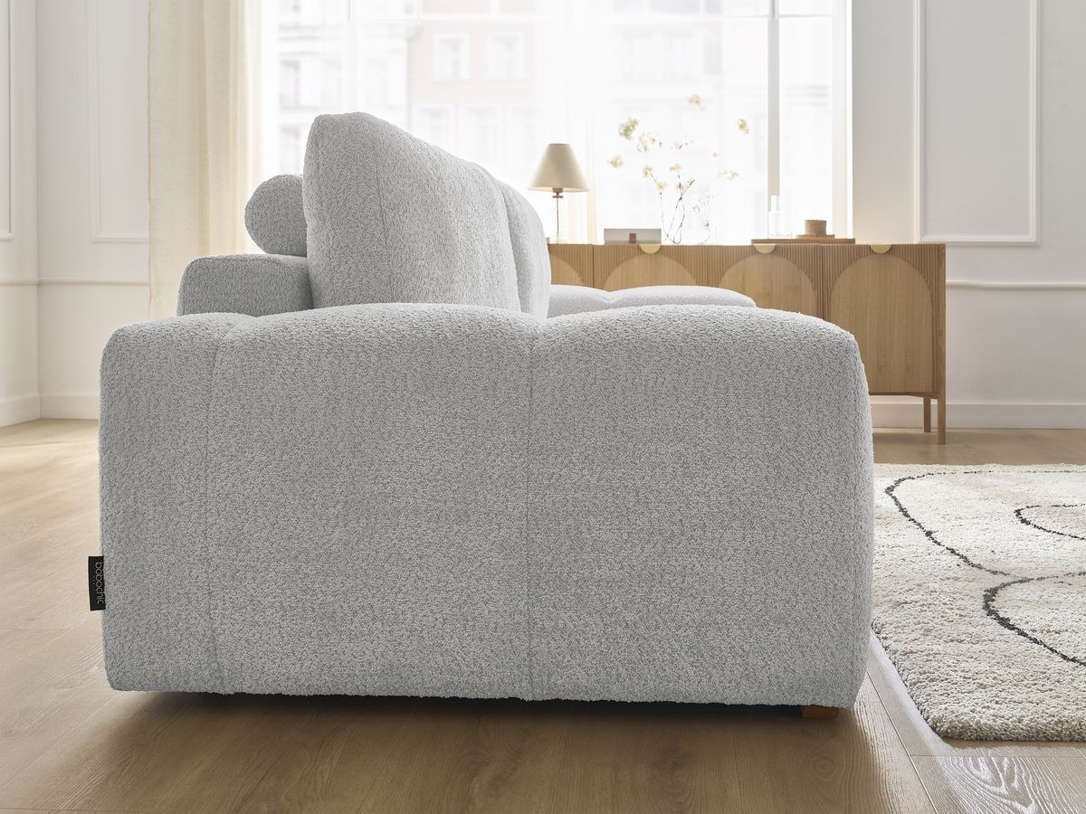 Bobochic Anakin Sofa 3-Sitzer, 2 Kissen Bouclé-Stoff Hellgrau