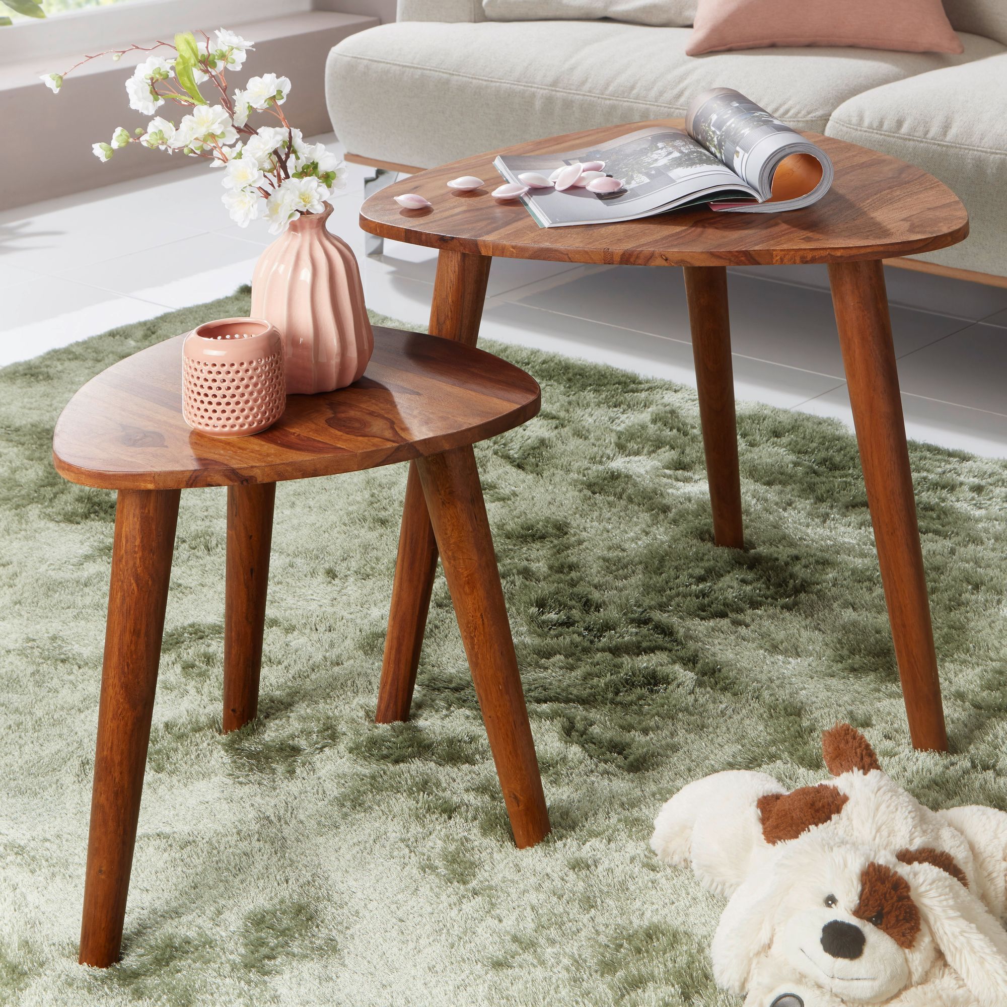 Satztisch 2er-Set Barrit Massivholz Dunkelbraun 60 × 60 × 54 cm