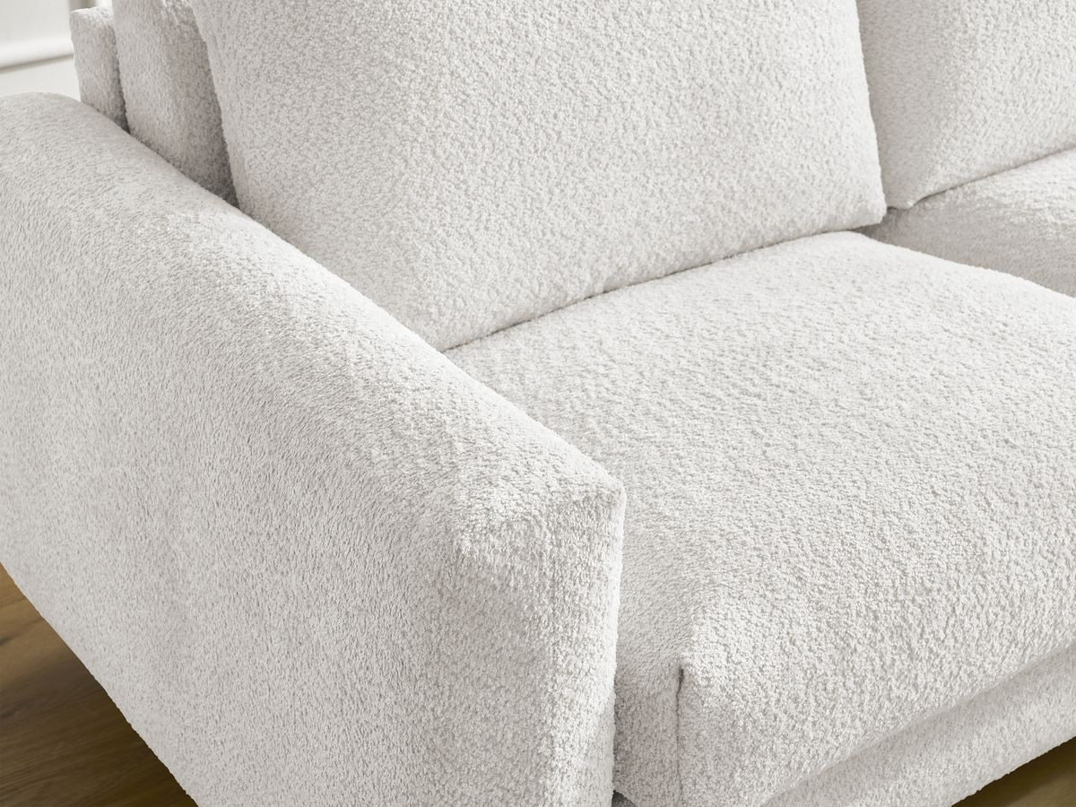 Bobochic Cocoone Ecksofa mit Schlaffunktion und Bettkasten Bouclé-Stoff Weiß, Liegefläche 140 × 200 cm