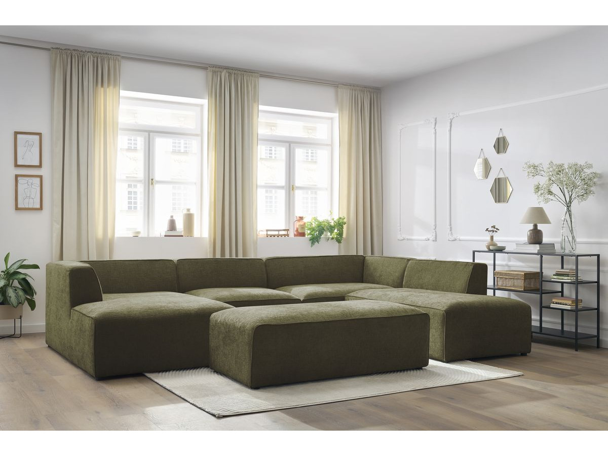 Bobochic Megeve Wohnlandschaft mit Pouf Strukturstoff Grün Ecke links