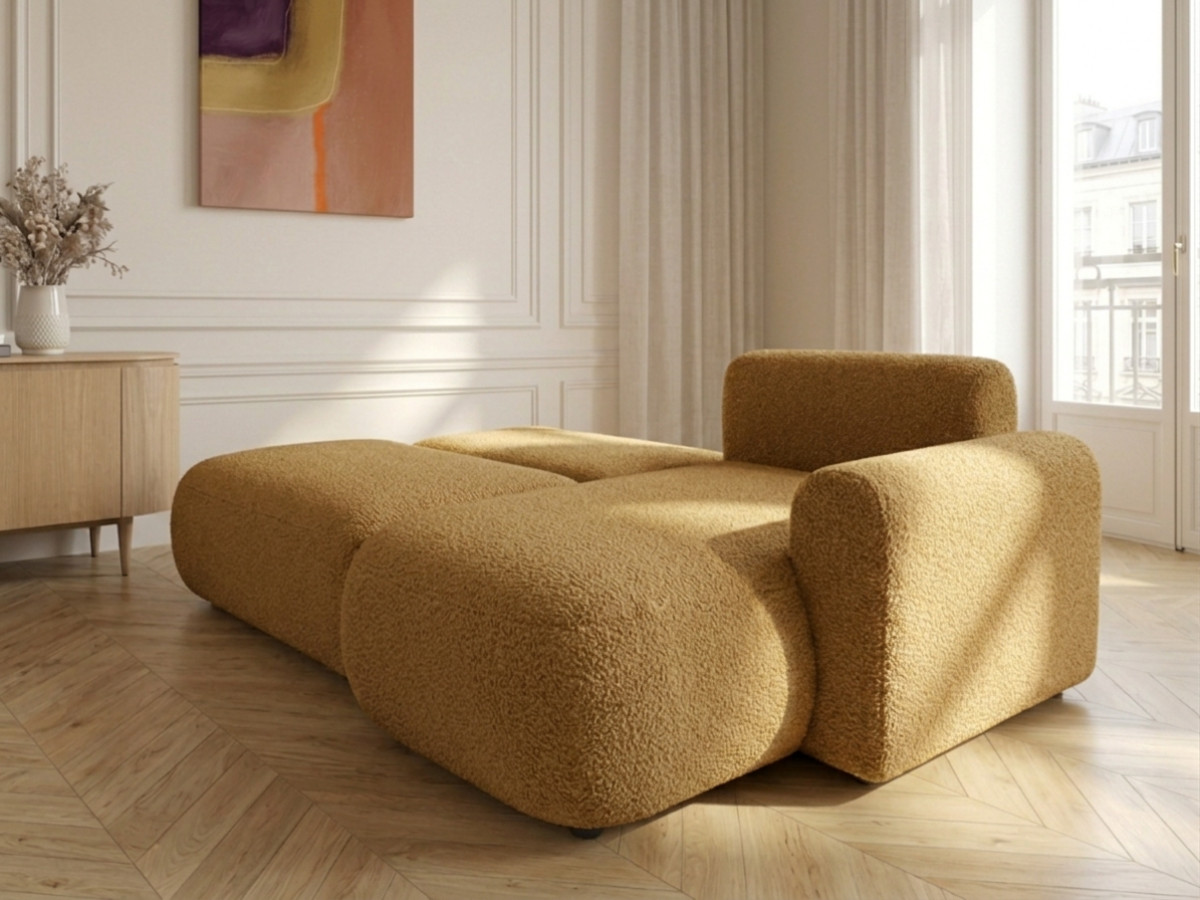 Bobochic Tango Ecksofa mit Schlaffunktion und Bettkasten Bouclé-Stoff Gelb Ecke rechts