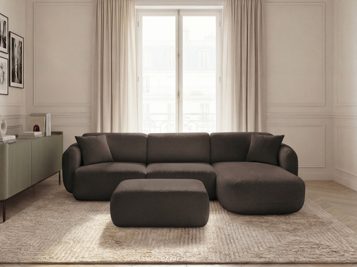 Bobochic Anda Ecksofa mit Pouf 292 × 163 cm Chenille Braun Ecke rechts