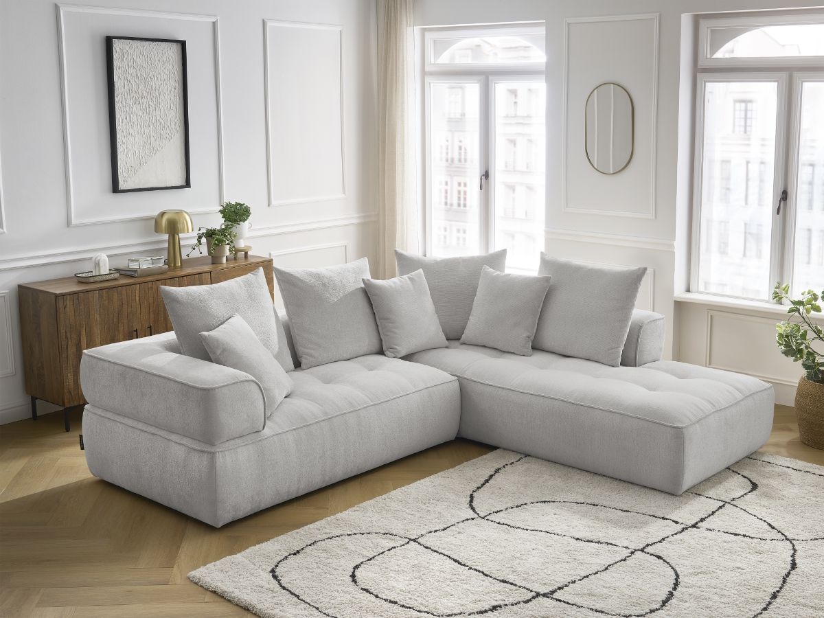 Bobochic Whesley Ecksofa Stoff Hellgrau Ecke rechts