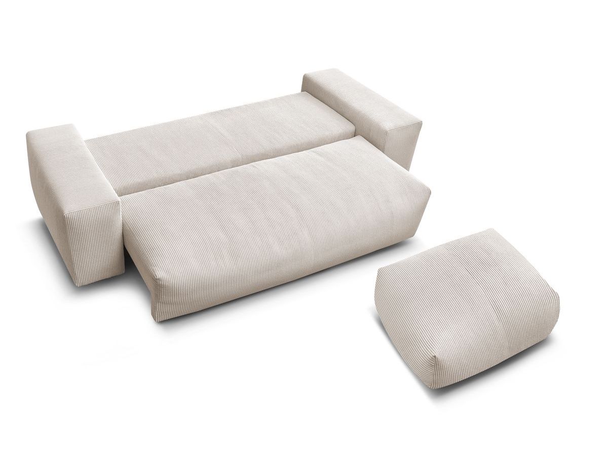 Bobochic Voltaire Schlafsofa 4-Sitzer mit Bettkasten und Pouf Cordsamt Beige