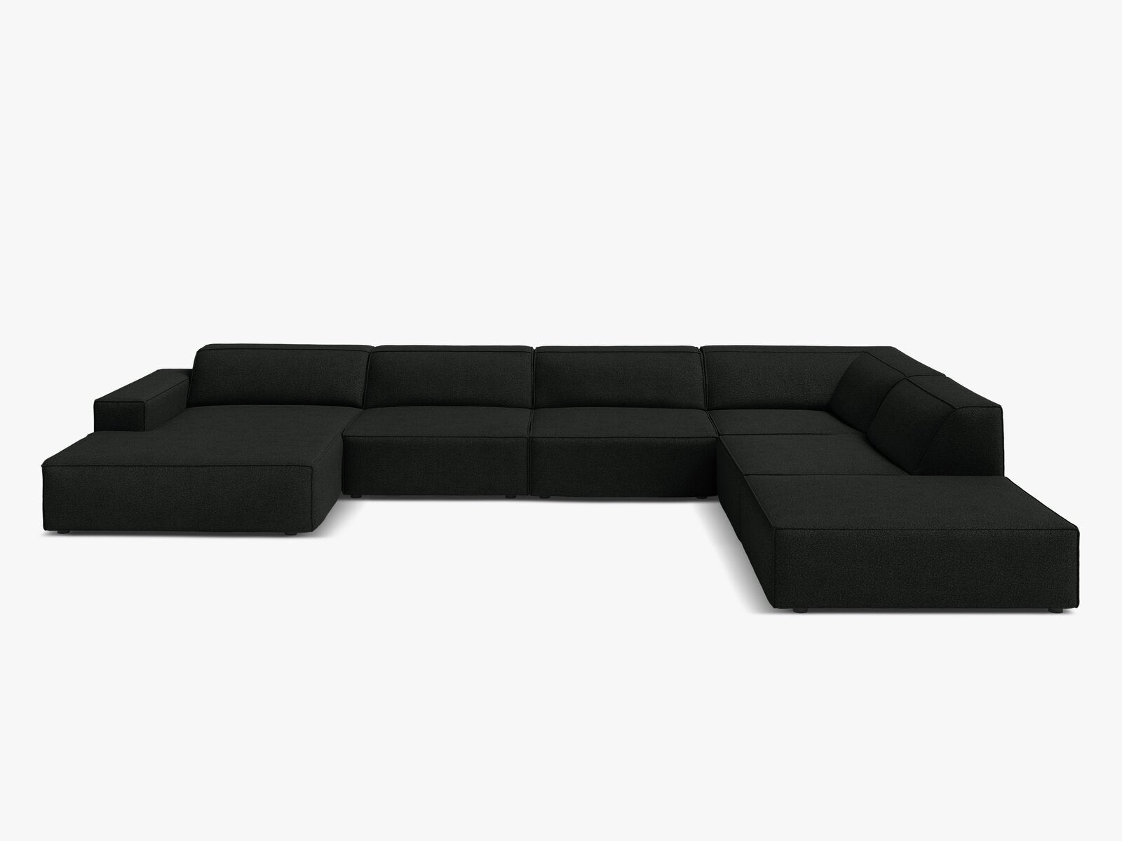 Micadoni Panorama-Ecksofa Jodie 7-Sitzer Rechts Boucle Baloo Schwarz