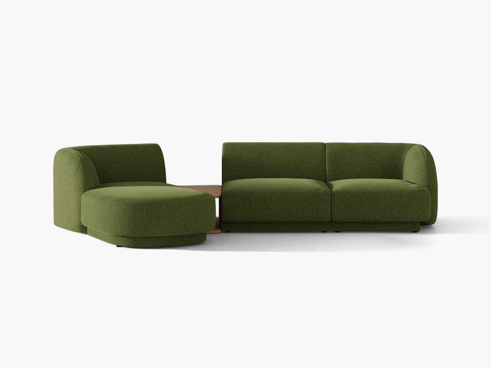Micadoni Modulares Sofa Miley mit Recamiere 3-Sitzer Links Boucle Baloo Dunkel-Olivgrün