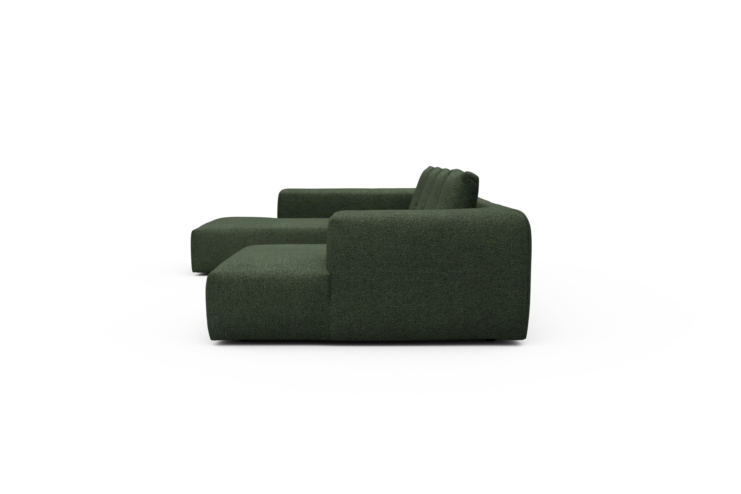 Wohnlandschaft Fred Relax-Ecke links mit 2-Sitzer und Chaiselongue rechts Vanora-Deep-Green