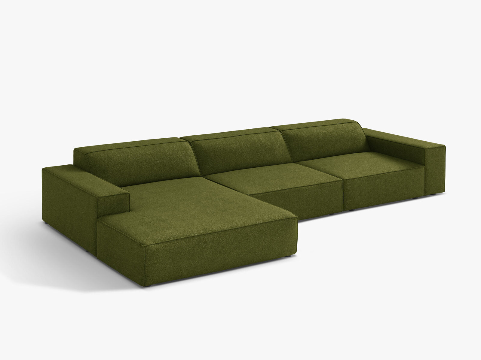 Micadoni Ecksofa Jodie 4-Sitzer Links Boucle Baloo Dunkel-Olivgrün