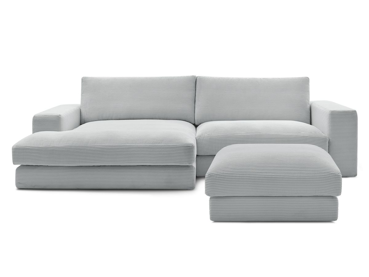 Bobochic Leonard Ecksofa mit Pouf 234 × 159 cm Cordsamt Hellgrau Ecke links
