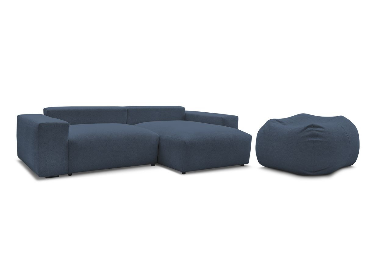 Bobochic Voltaire Ecksofa mit Schlaffunktion und Bettkasten und Pouf Melange-Stoff Dunkelblau