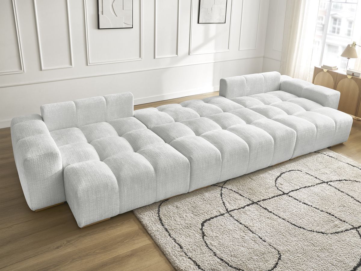 Bobochic Anakin Wohnlandschaft, Liegefläche 137 × 382 cm, 3 Kissen Strukturstoff Hellgrau