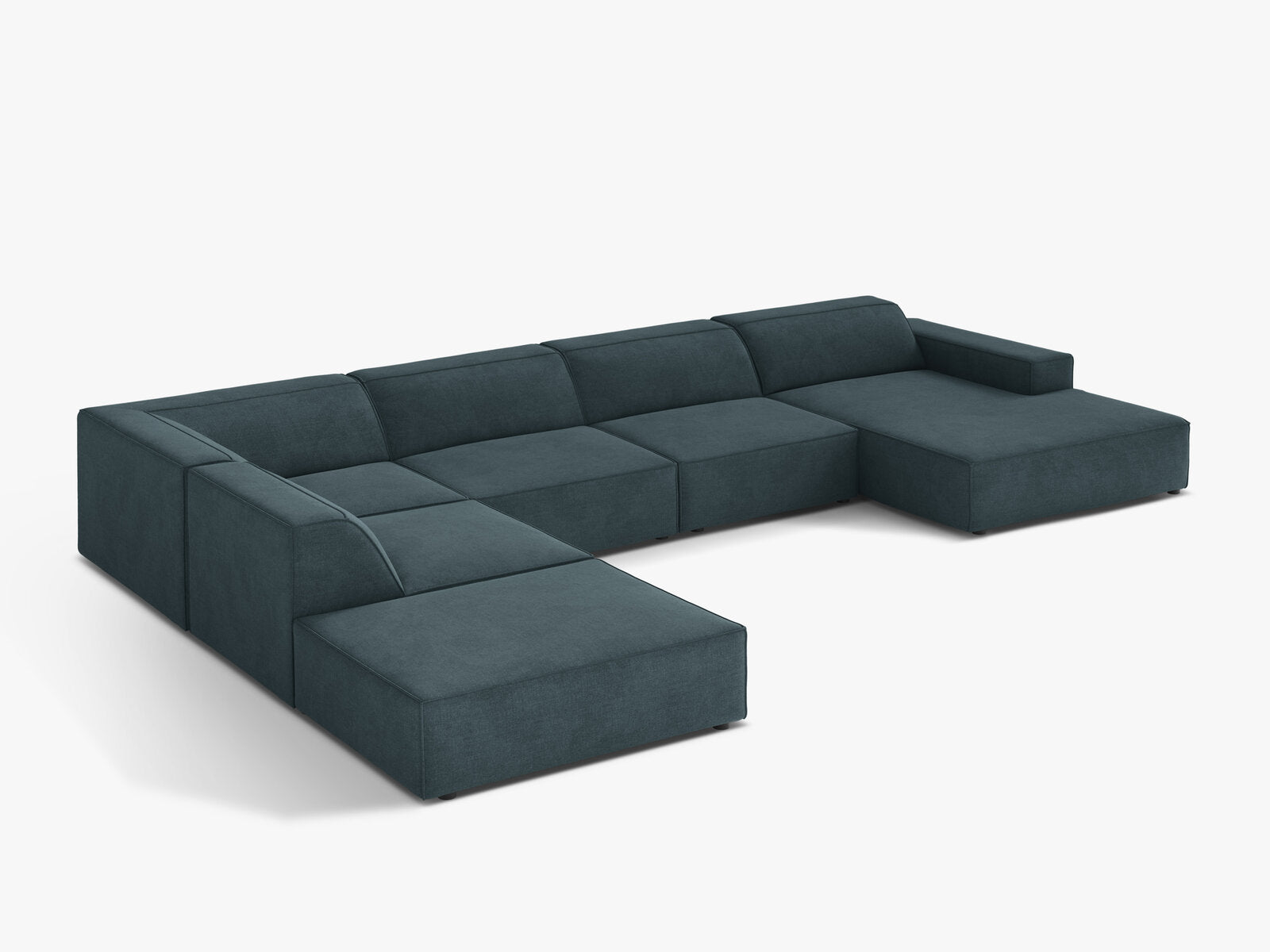 Micadoni Panorama-Ecksofa Jodie 7-Sitzer Strukturierter Stoff Liberty Dunkel Petrol Links