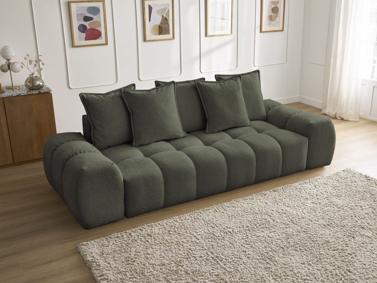 Bobochic Everest Sofa 3-Sitzer, 5 Kissen Melange-Stoff Grün