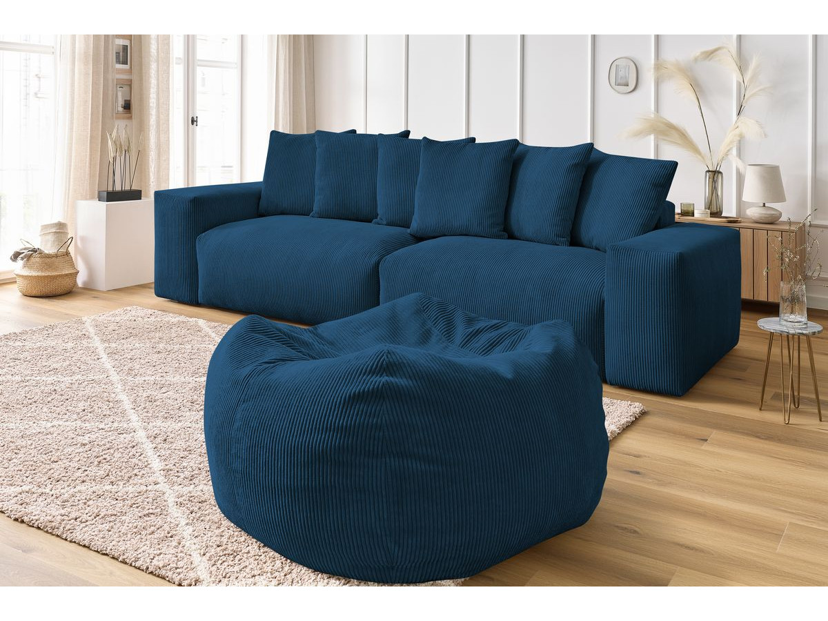 Bobochic Voltaire Sofa 5-Sitzer mit Pouf Cordsamt Dunkelblau