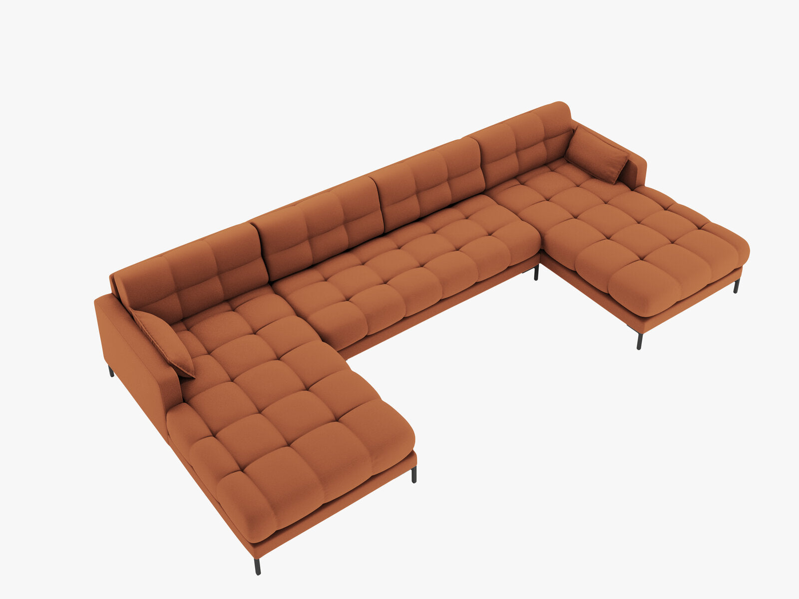 Micadoni Panorama-Sofa Mamaia 6-Sitzer Strukturierter Stoff Neve Ziegel schwarze Beine
