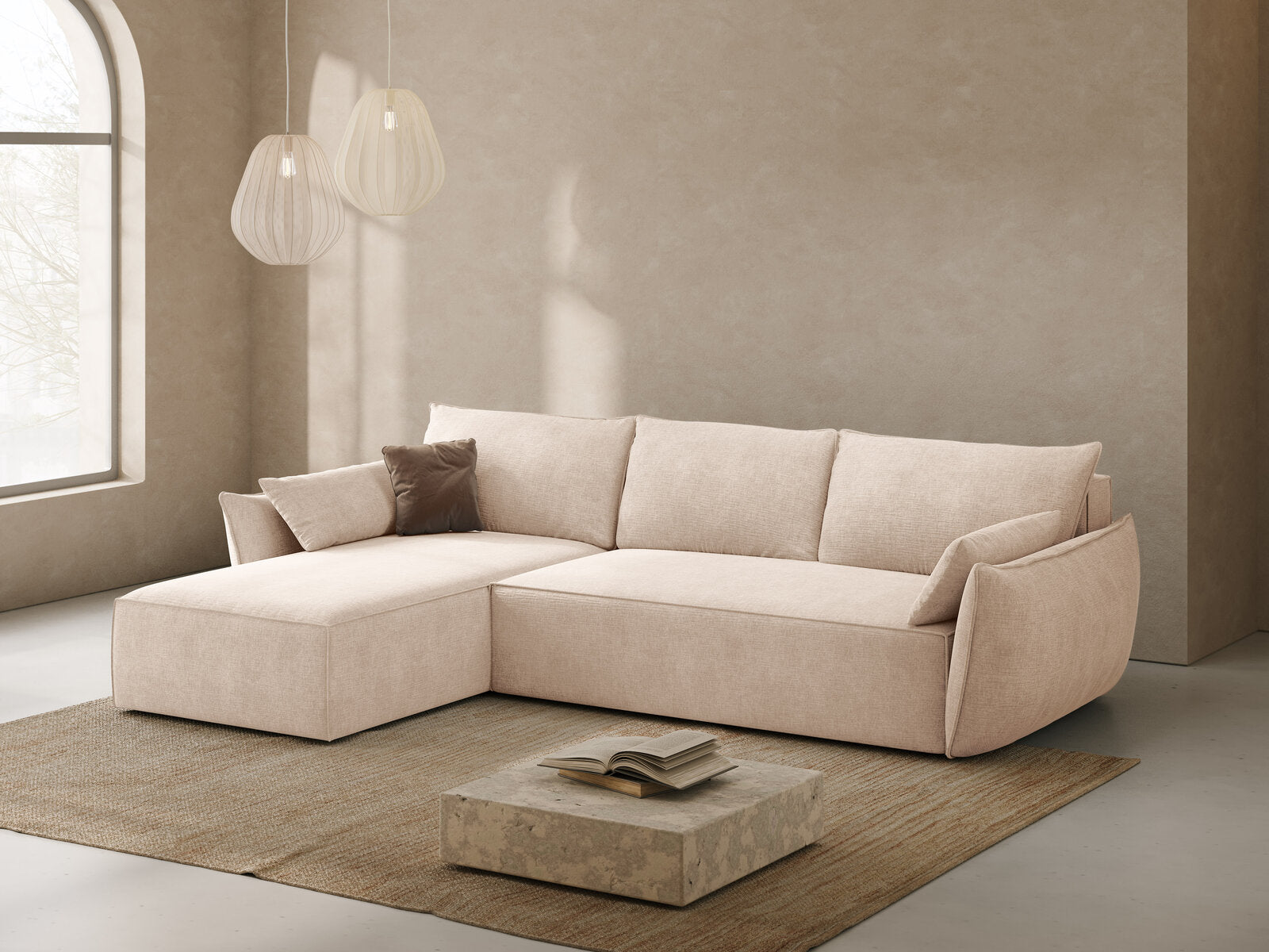 Micadoni Kaelle Ecksofa mit Bettfunktion und Stauraum Links Chenille Over The Horizon Beige