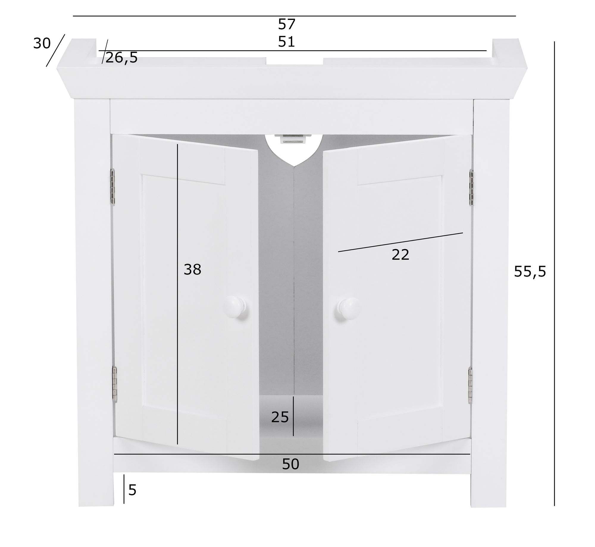 Waschbeckenschrank Hemsedal Weiß 57 × 30 × 55,5 cm