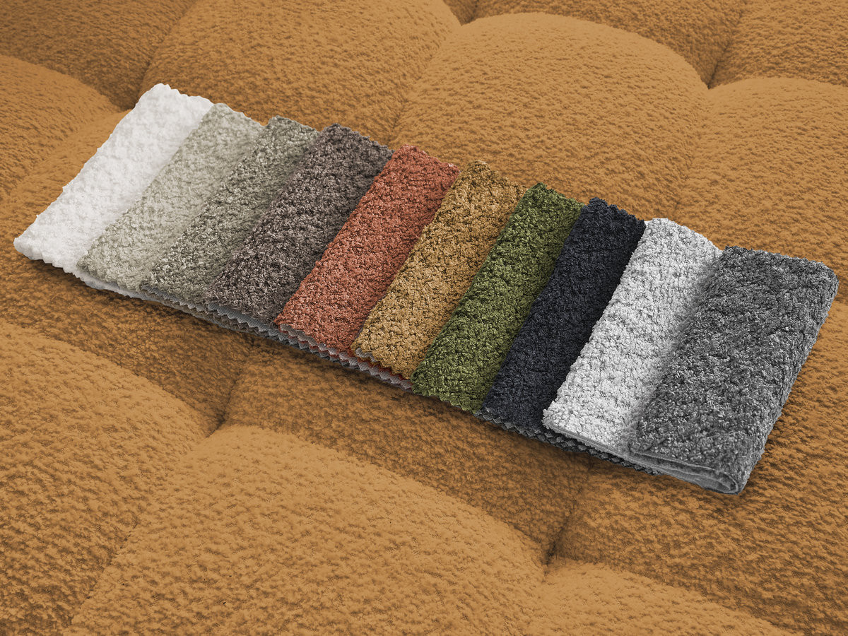 Bobochic Anis Ecksofa mit Pouf Bouclé-Stoff Gelb Ecke links