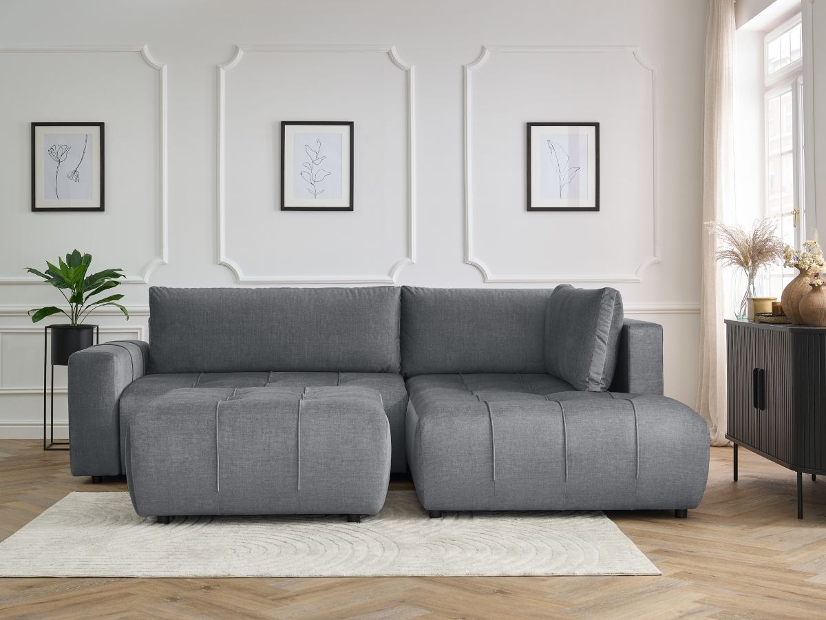 Bobochic Arsene Ecksofa mit Schlaffunktion und Bettkasten und Pouf 277 × 200 cm Samt Dunkelgrau Ecke rechts