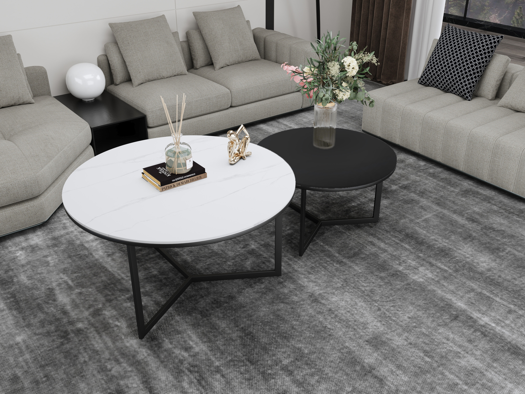Livin Hill Couchtisch-Set Modig Weiß/Schwarz, Beine Schwarz