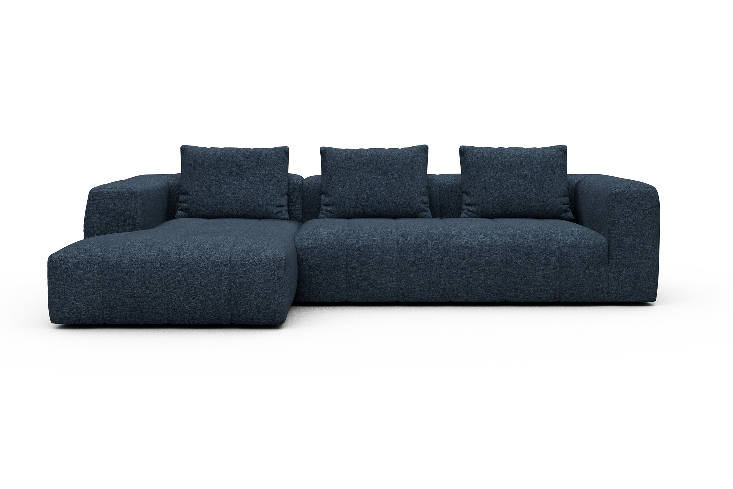 Ecksofa Hugo 2,5-Sitzer Armlehne rechts mit Chaiselongue Boucle-Blue