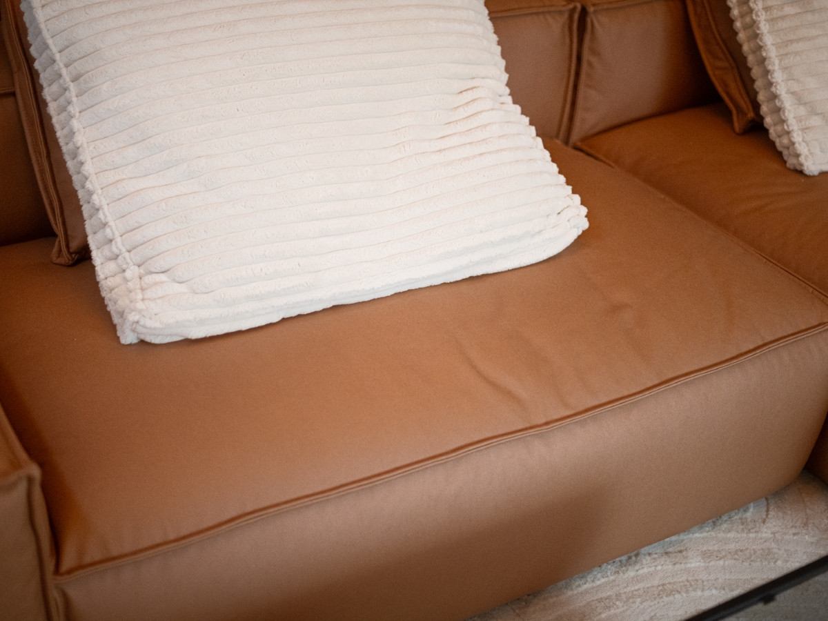 Bobochic Boheme Ecksofa, 3 Kissen Kunstleder Dunkelbraun