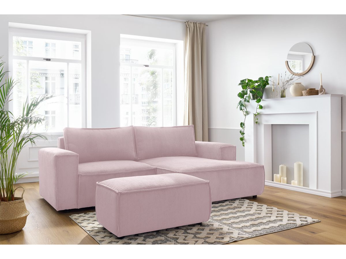 Bobochic Nihad Ecksofa mit Pouf Cordsamt Violett Ecke rechts