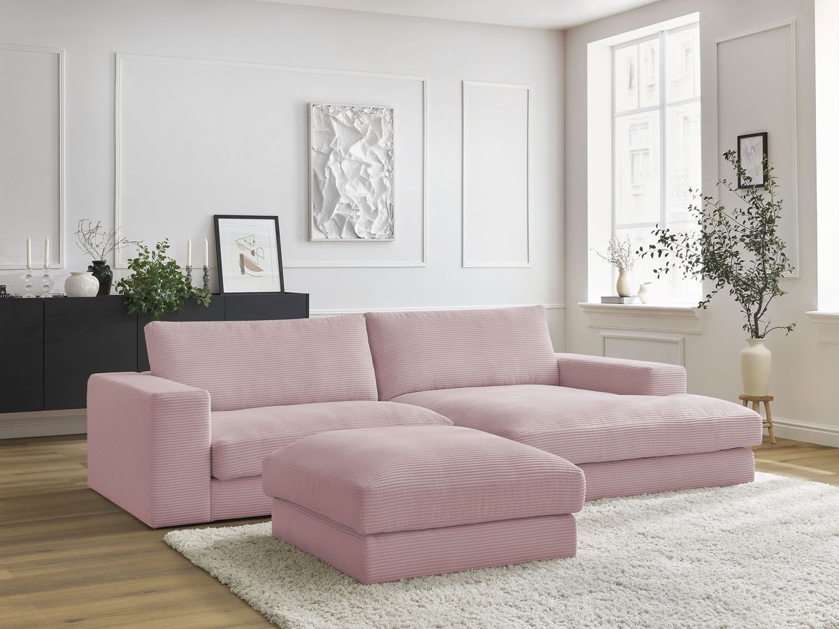Bobochic Leonard Ecksofa mit Pouf 234 × 159 cm Cordsamt Violett Ecke rechts