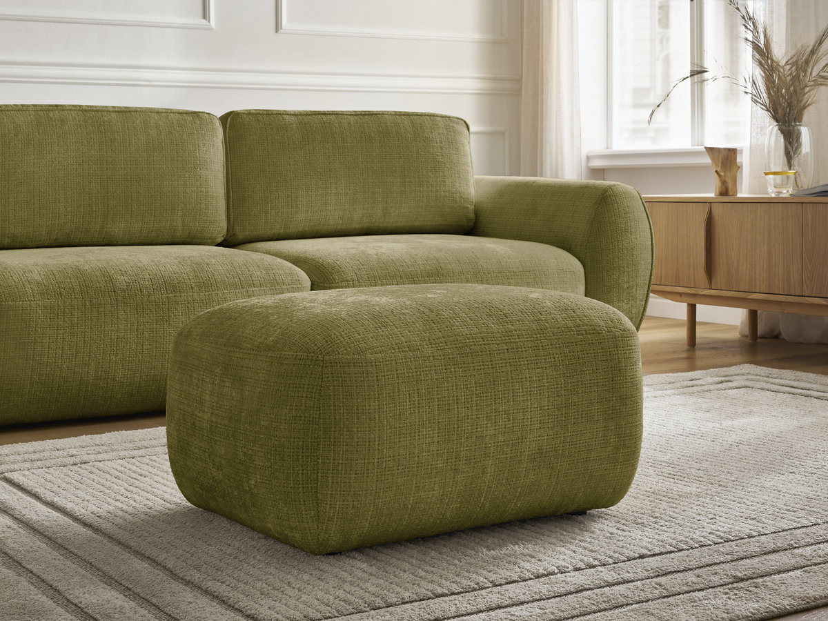 Bobochic Denise Schlafsofa 3-Sitzer mit Bettkasten und Pouf Strukturstoff Grün