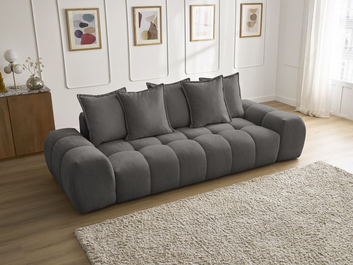 Bobochic Everest Sofa 3-Sitzer, 5 Kissen Strukturstoff Dunkelgrau