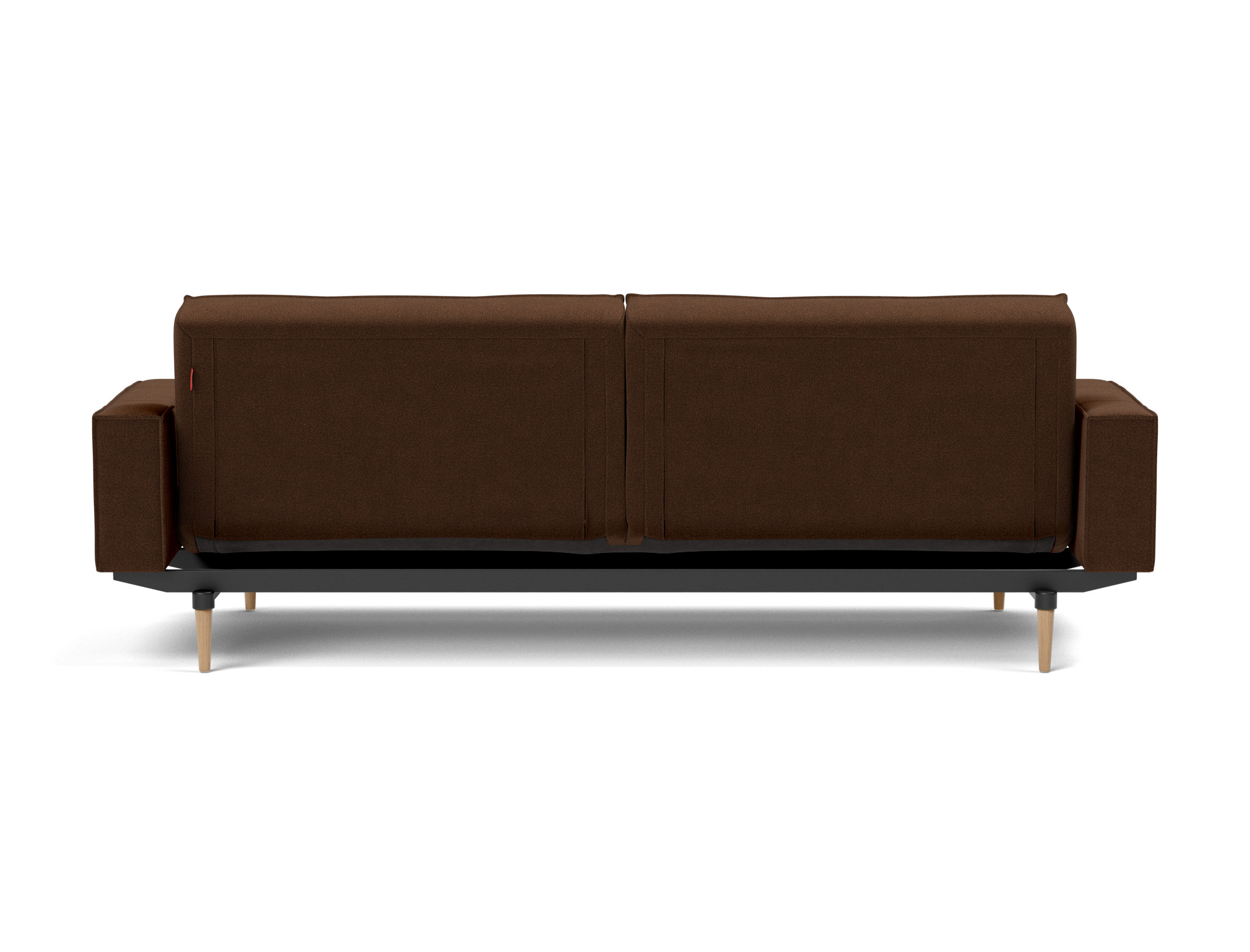 Schlafsofa Splitback mit Armlehnen Strukturierter Stoff Taura 359-Cappuccino Beine Styletto Eiche hell