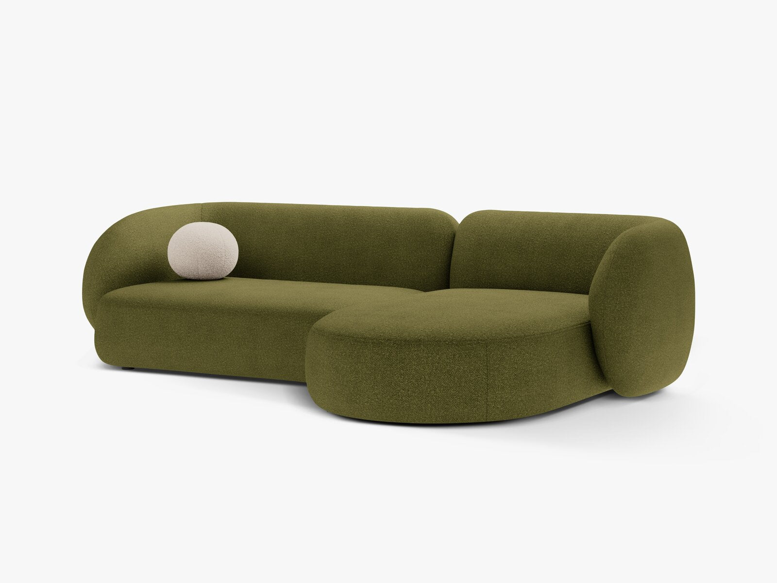 Micadoni Ecksofa Kate 3-Sitzer Rechts Boucle Baloo Dunkel-Olivgrün