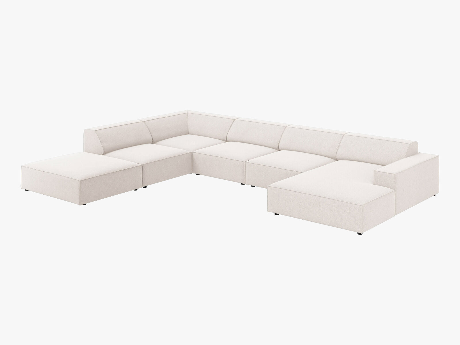 Micadoni Panorama-Ecksofa Jodie 7-Sitzer Links Strukturierter Stoff Megan Helles Beige